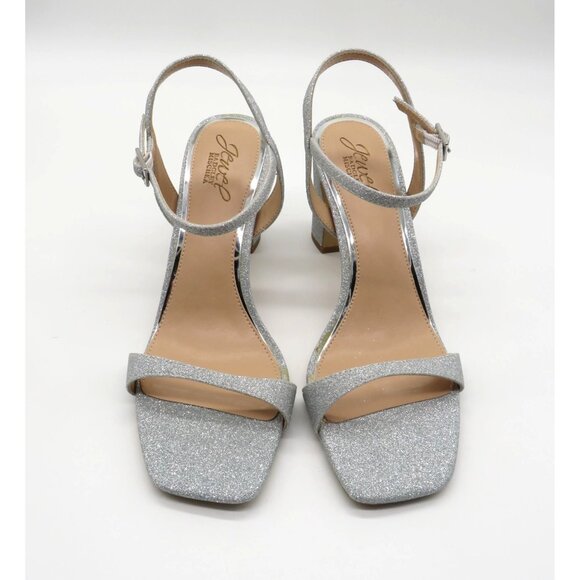 Badgley Mischka Womens Silver Glitter Block Heel Sandals Size 8 NEW - Picture 2 of 6